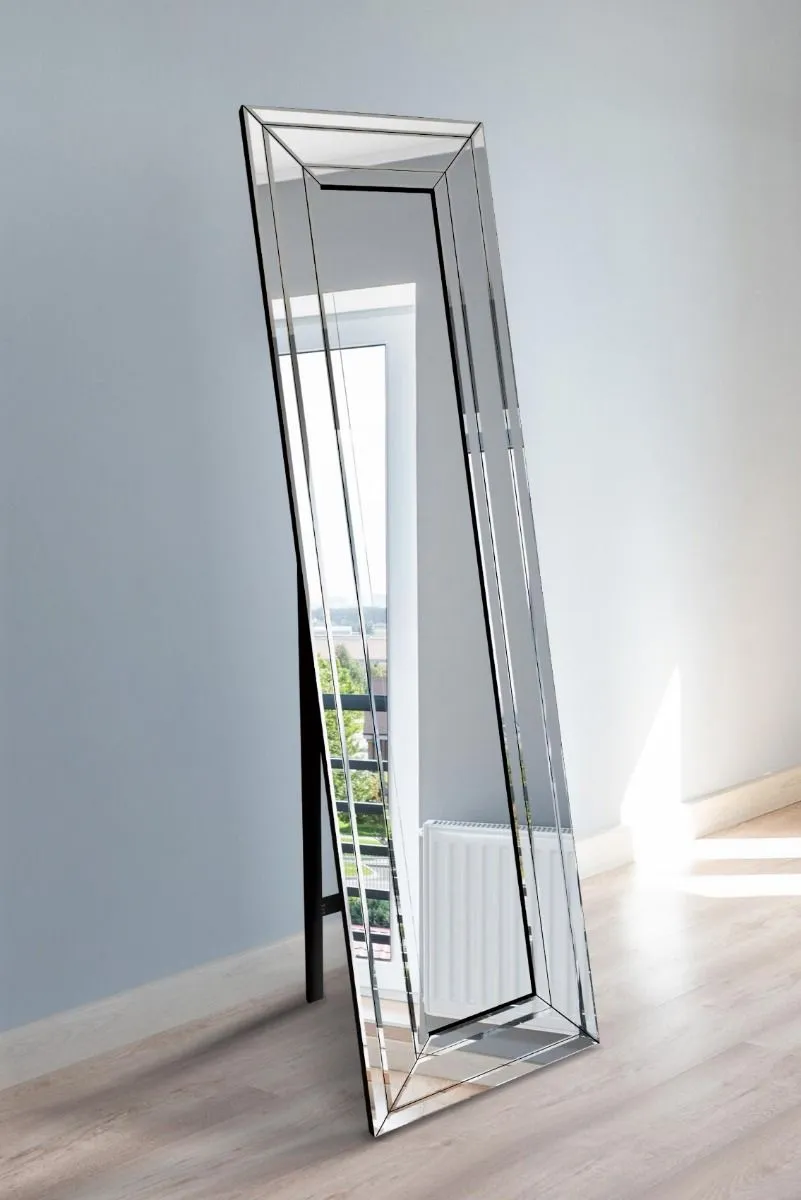 MirrorOutlet Triple Bevel Large Modern Venetian Cheval Mirror 5Ft X 1Ft3 150X40cm in Silver 2