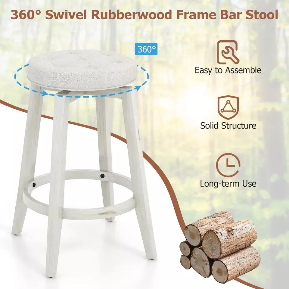 Costway Set of 2 Bar Stools Kitchen Upholstered Chair 360 Swivel Pub Stool 66cm 5