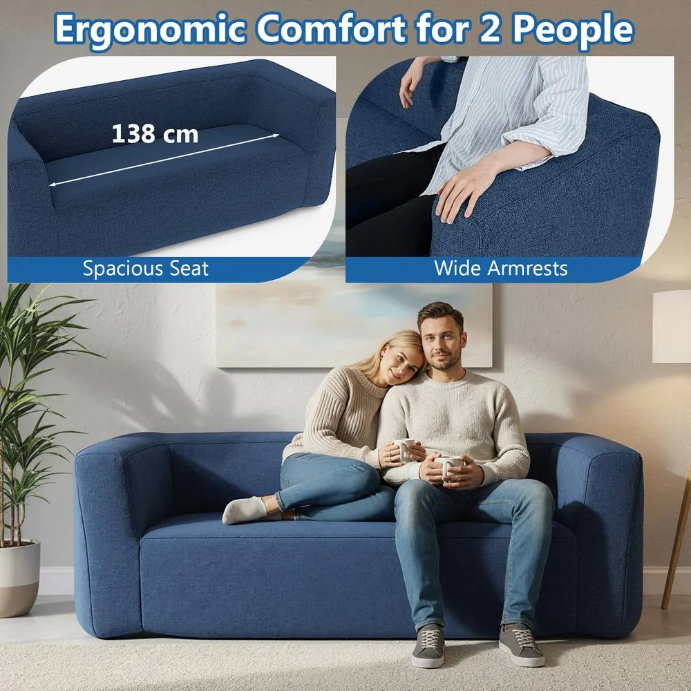 Costway Double Inflatable Couch Portable Blow Up Sofa with Detachable Cover in Blue 6