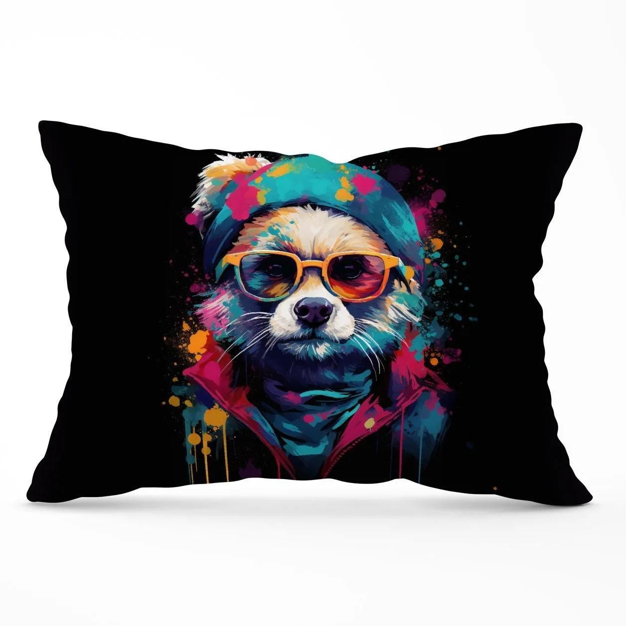Warren Reed - Designer Multi Coloured Splashart Dog Cushions in Blue