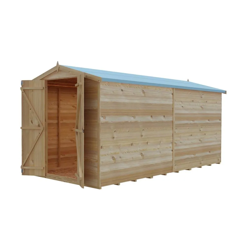 Shires Overlap 12 x 6 Dip Treated Apex Shed Double Door No windows in Light Brown