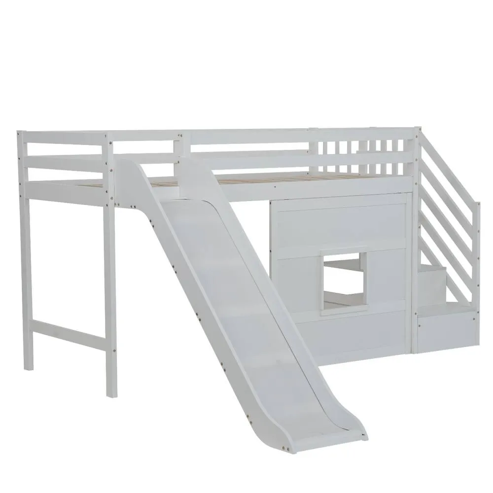 Nöa and Nani Kasja Staircase Midsleeper Cabin Bed with Window & Slide in White 3