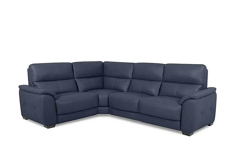 Saffron Small Leather Left Hand Facing Corner Sofa - BV Ocean Blue