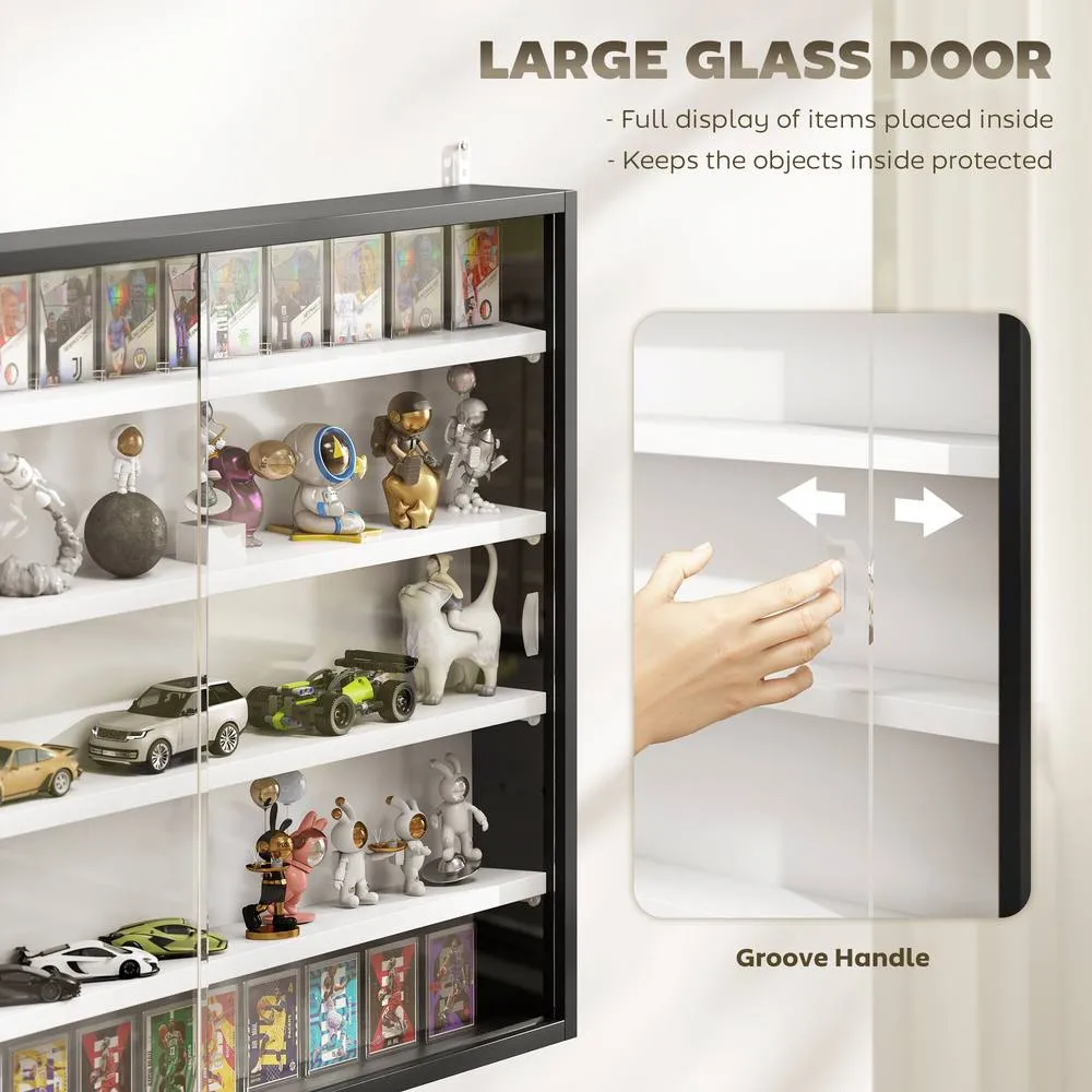HOMCOM 5-Tier Wall Display Shelf Cabinet with Glass Doors, Black & White 5