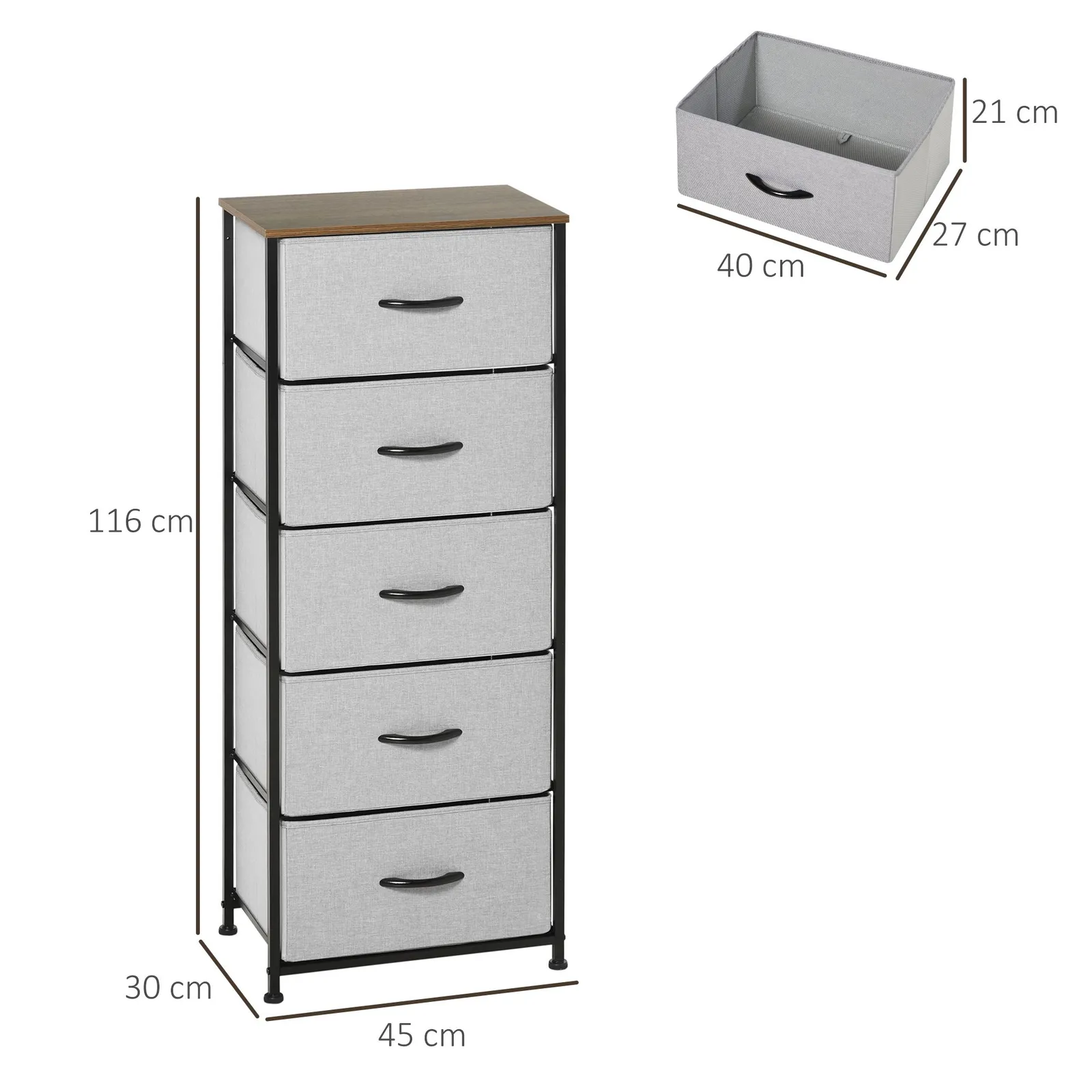 HOMCOM Chest of Drawers Cloth Organizer with 5 Fabric Drawers Steel Frame in Grey 3