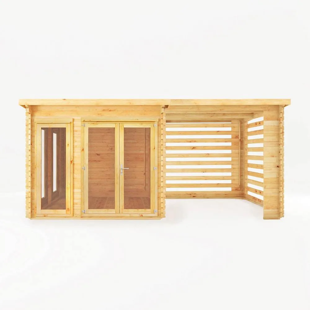 Mercia 6 x 3 m Studio Pent 28 mm Log Cabin with Slatted Area in Light Tan 3