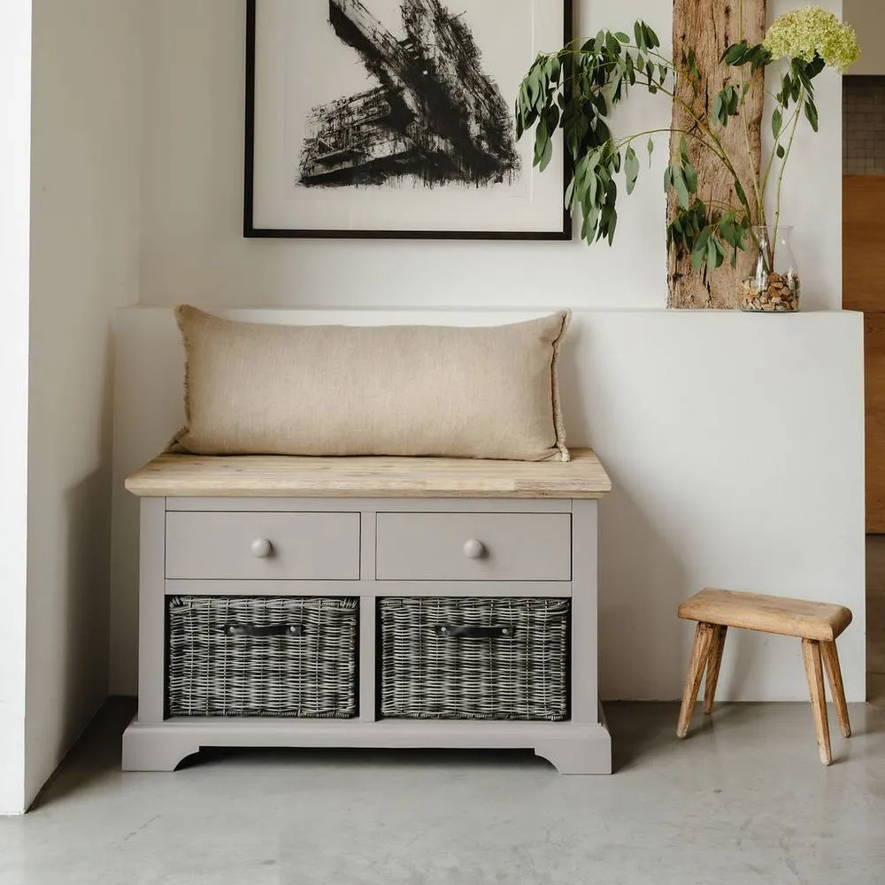 Statement Furniture Florence Storage Bench with 2 Drawers & 2 Baskets in Light Grey 1