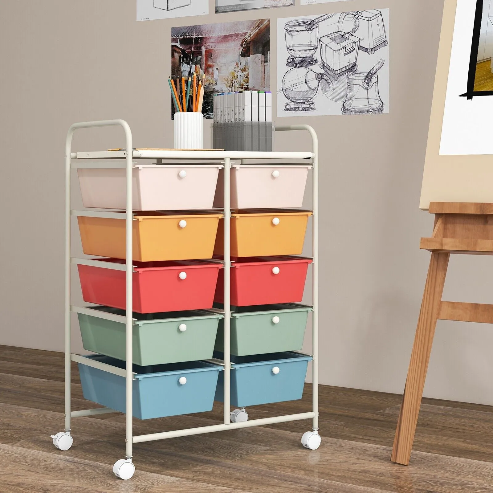 Costway 10 Drawers Storage Trolley Mobile Rolling Utility Cart Home Office Organizer in Green 4