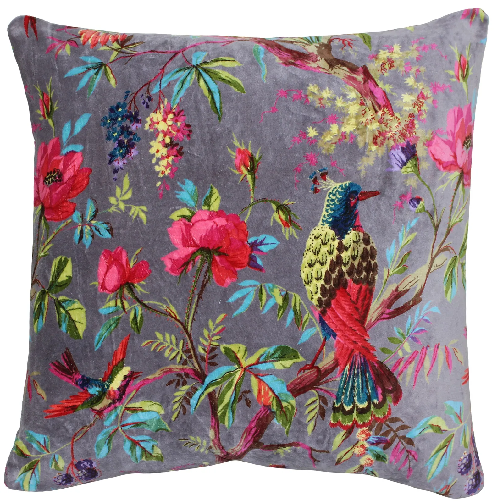 Paoletti Paradise Nature Print Velvet Cushion in Grey 2