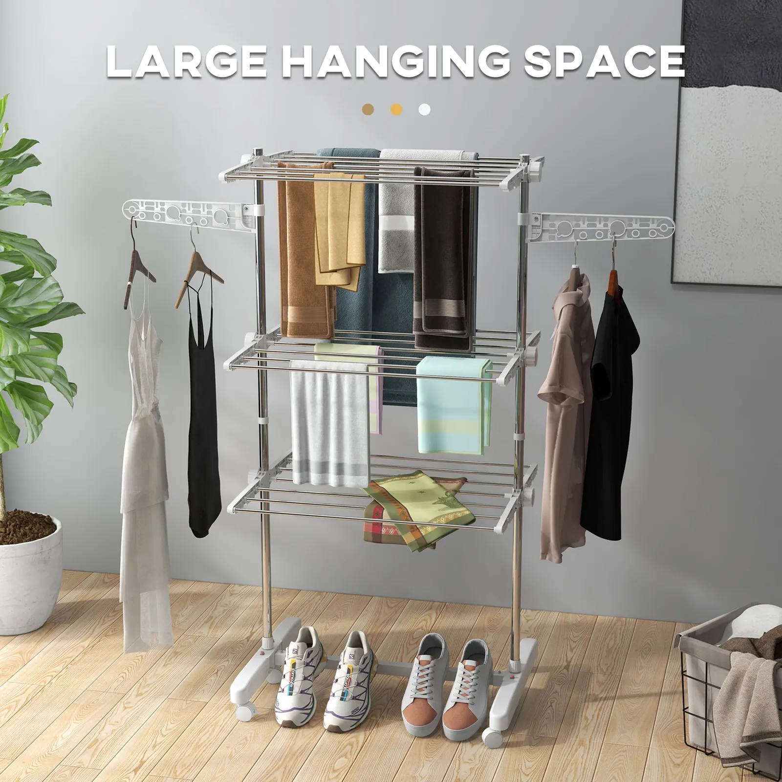 HOMCOM Large Clothes Airer Stainless Steel Clothes Drying Rack White 6
