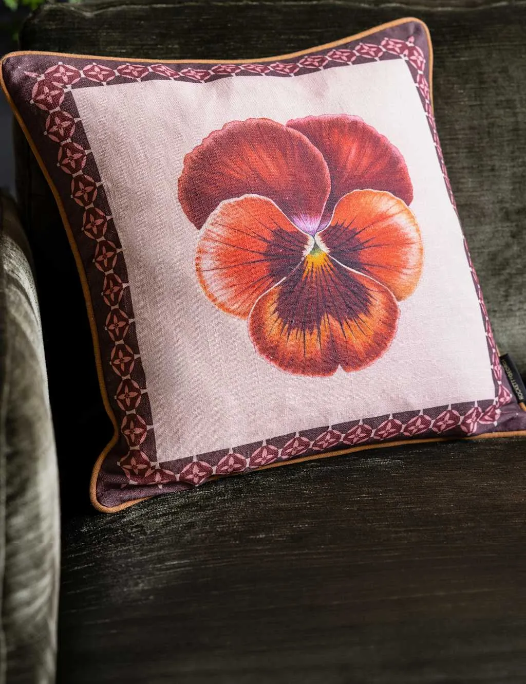 Rockett St George Pure Cotton Pansy Muse Piped Cushion Pink Mix