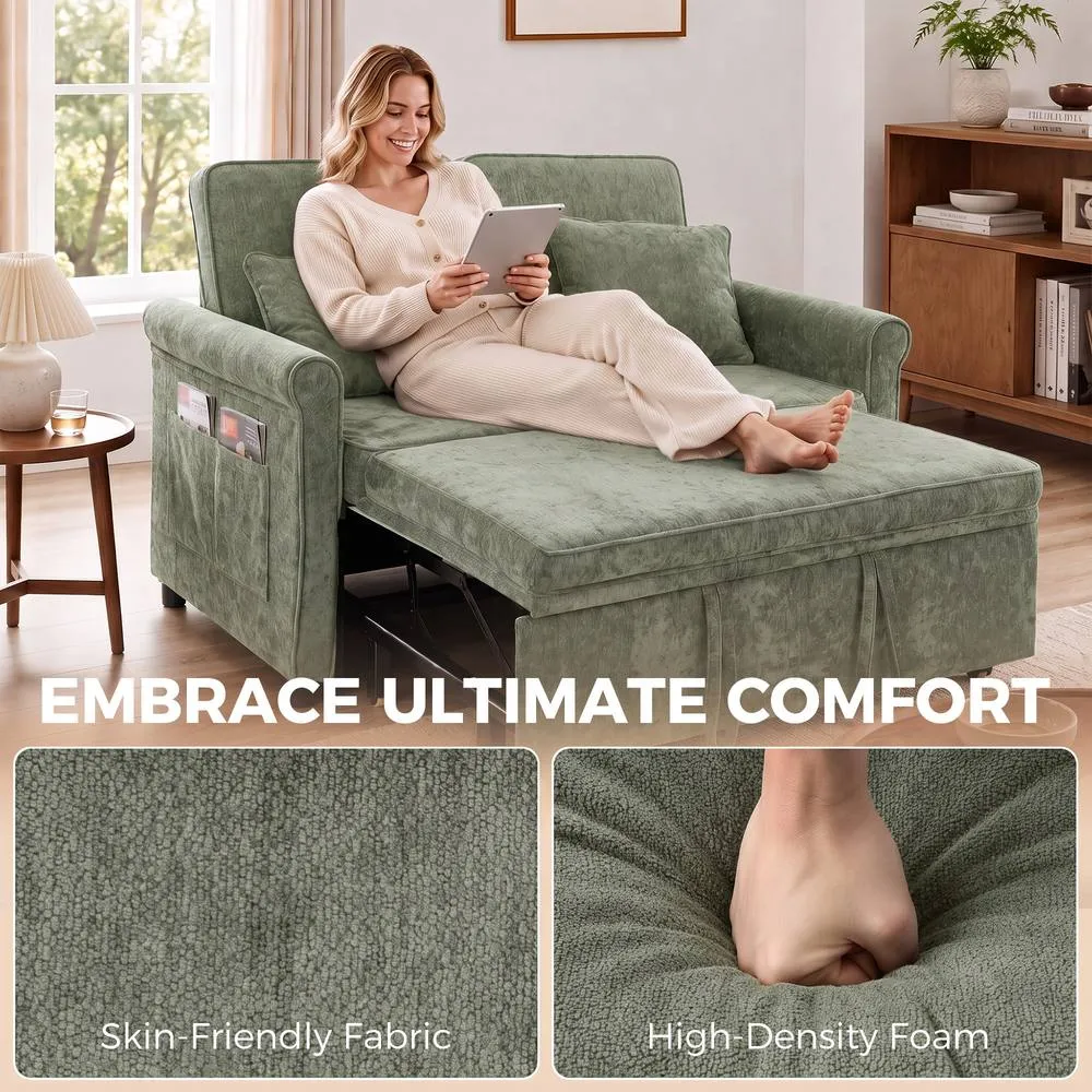 HOMCOM 2 Seater Sofa Bed, 3-in-1 Convertible Pull Out Sofa Bed, Light Green 6