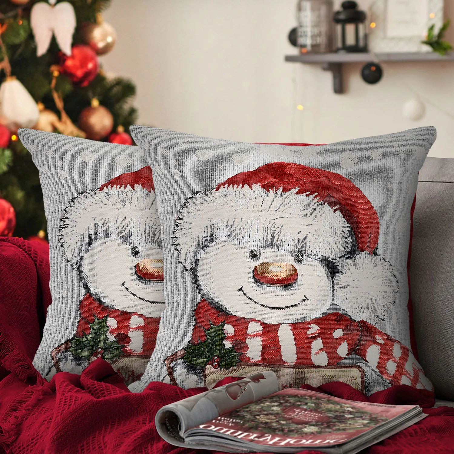 Velosso Merry Christmas Snowman Filled Christmas Cushion