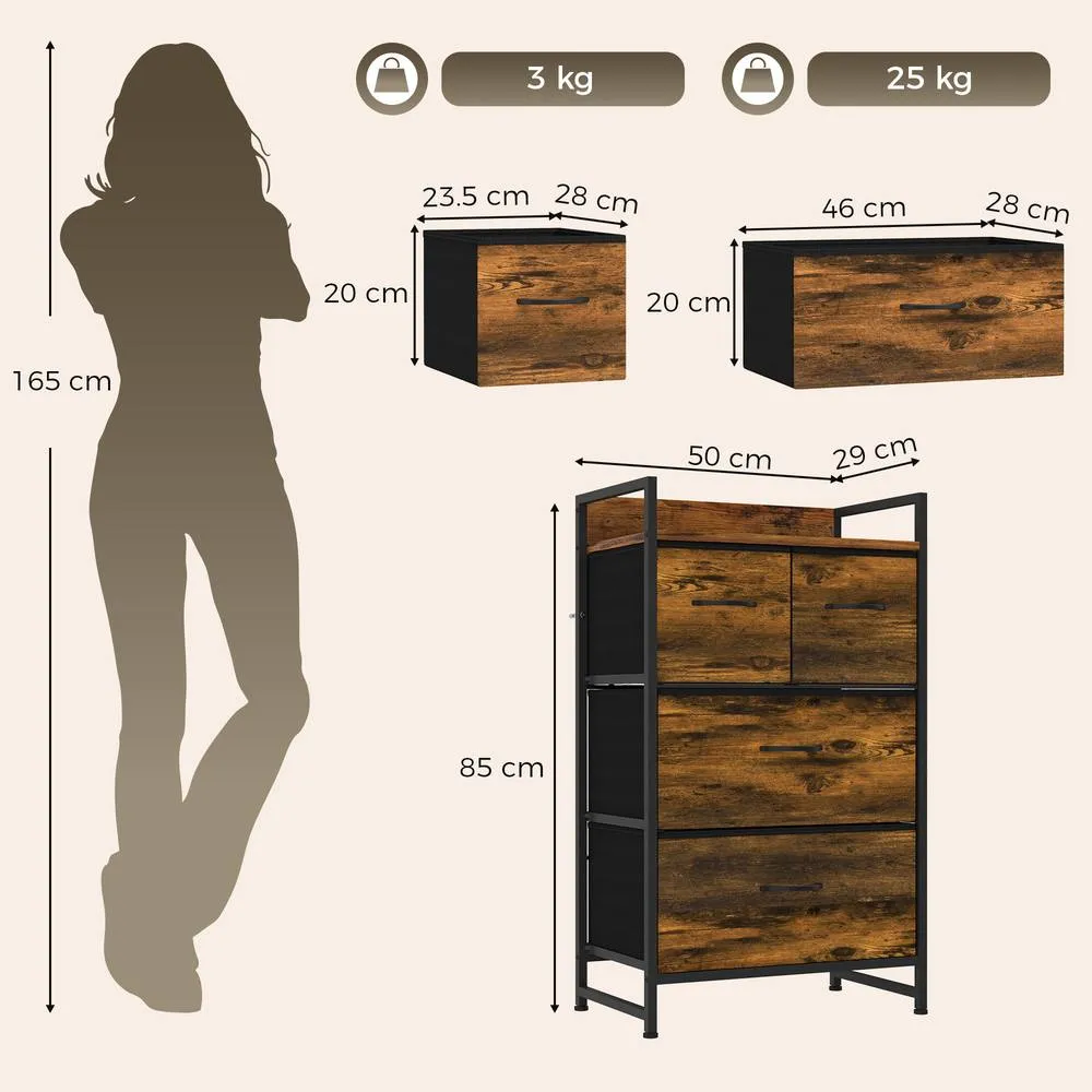 HOMCOM Bedroom Chest of Drawers 4 Drawer Dresser with Shelf, Rustic Brown 3