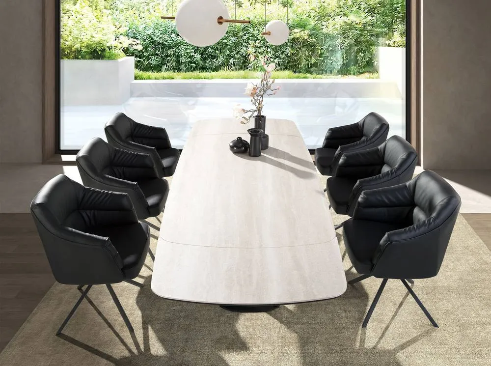 Angel Cerda Leatherette Swivel Dining Chair with Armrests in Black 6