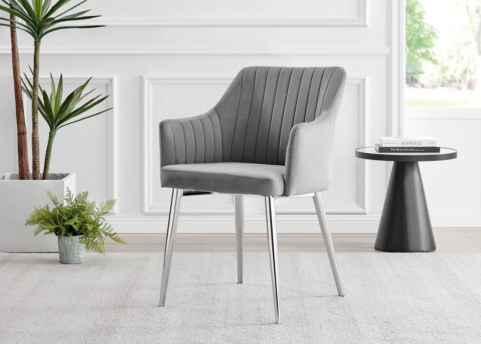 FurnitureboxUK Set of 2 Calla Deep Padded Dining Chairs Upholstered in Soft Velvet With Silver Chrome Legs in Grey 2