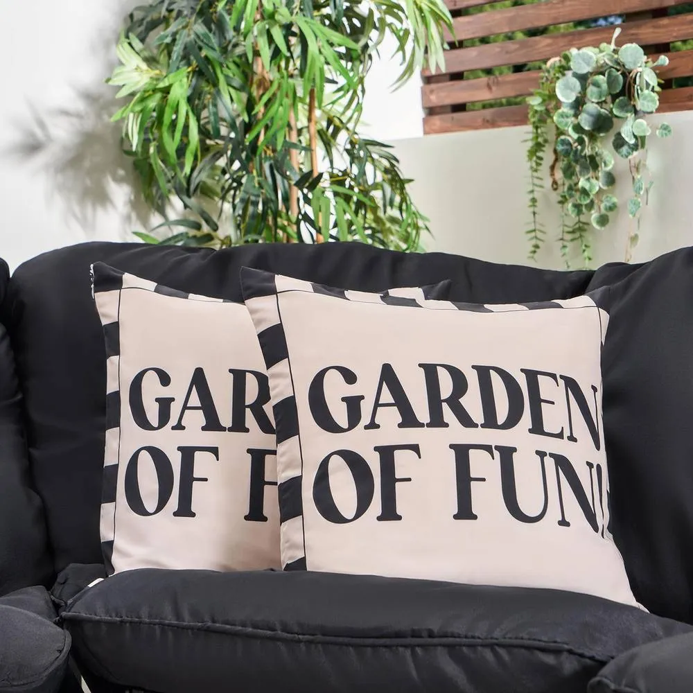 OHS 2 x Garden of Fun Slogan Garden Cushion Covers Outdoor Water Resistant in Cream