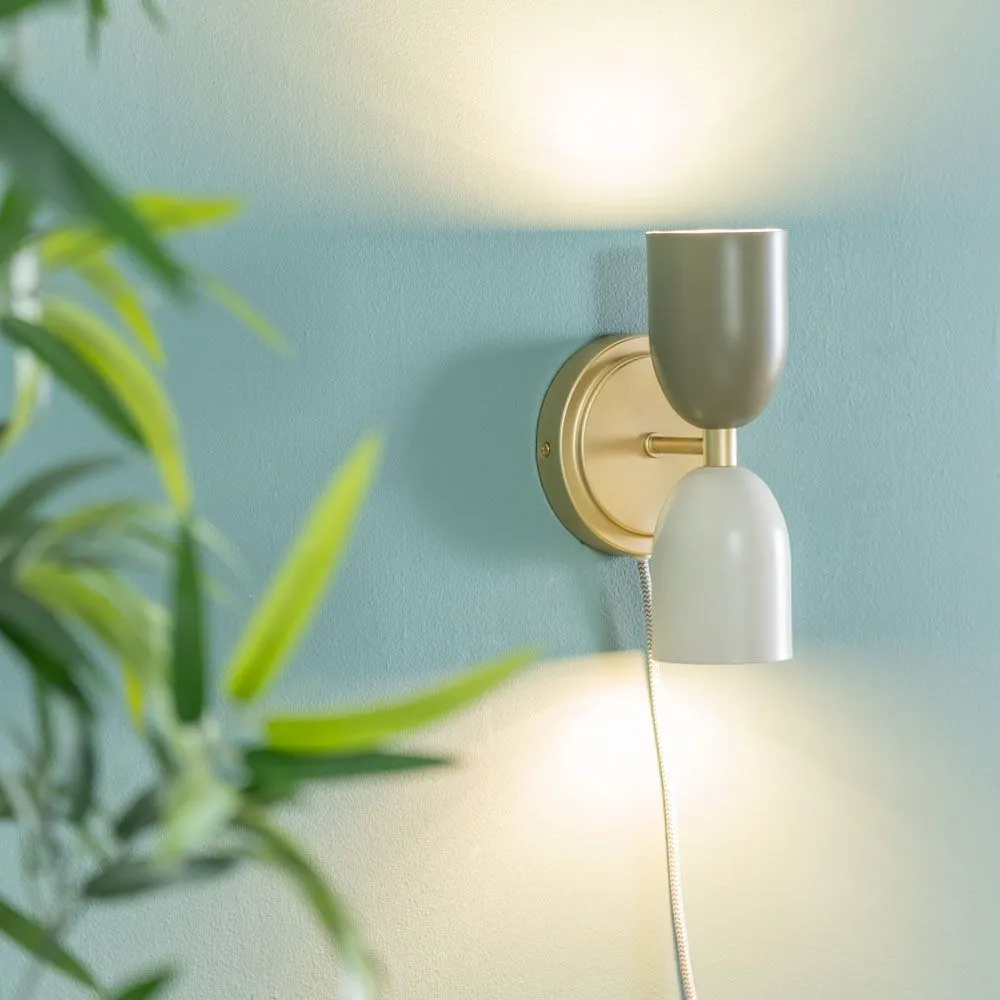 ValueLights Plug In Gold Up & Down Wall Light with Khaki & Cream Shades 4