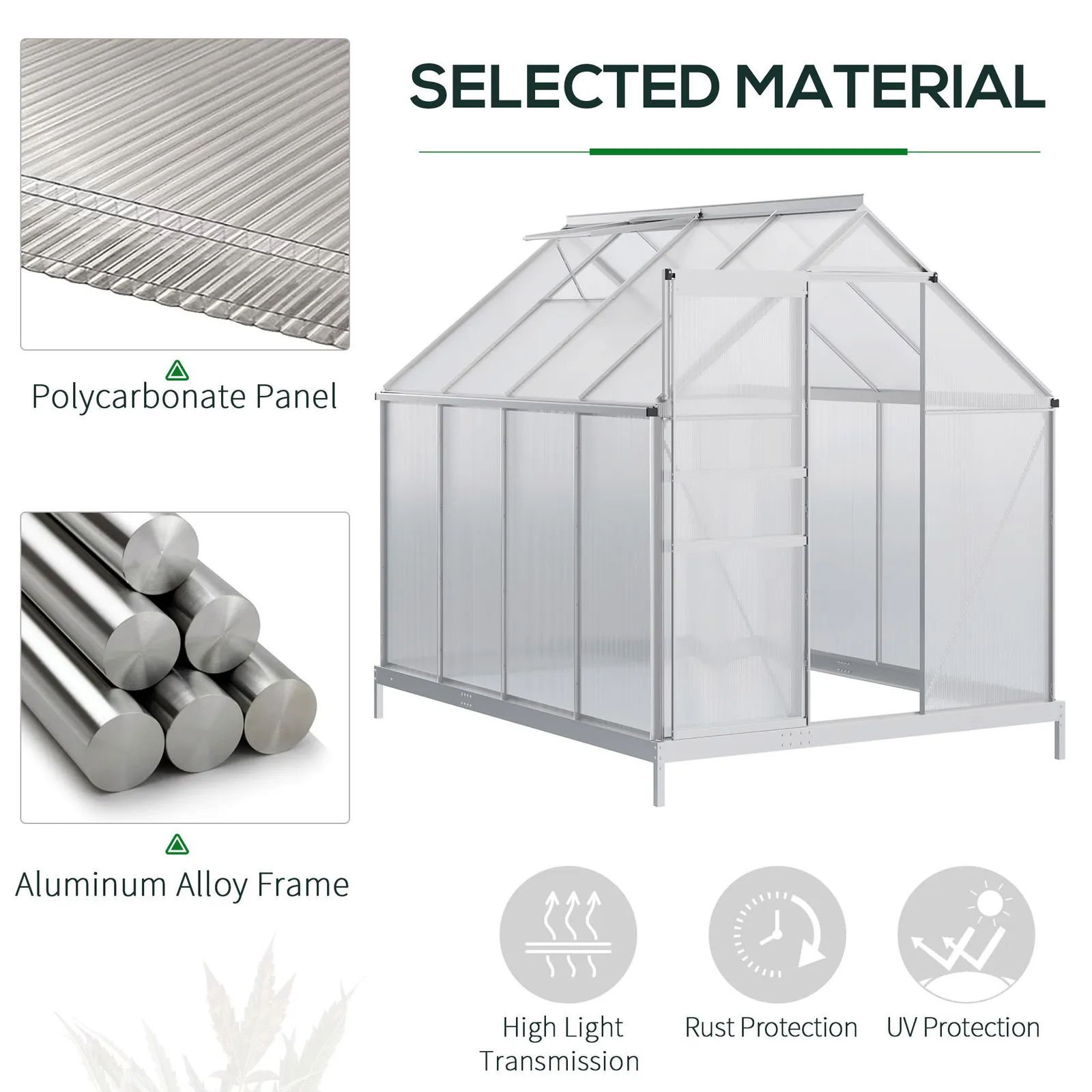 OUTSUNNY Polycarbonate Walk-in Garden Greenhouse w/ Sliding Door Silver Tone 4