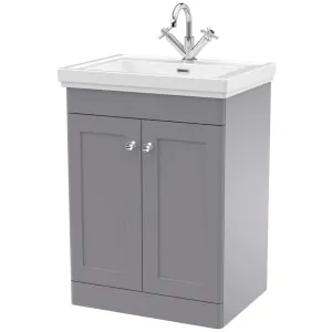 Classique Satin Grey Floor Standing 2-Door Vanity & Basin 1 Tap Hole - 865 x 630mm