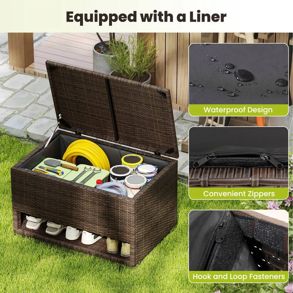 Costway Deck Box 180L PE Rattan Storage Bin with Shoe Rack-Mix Brown 4