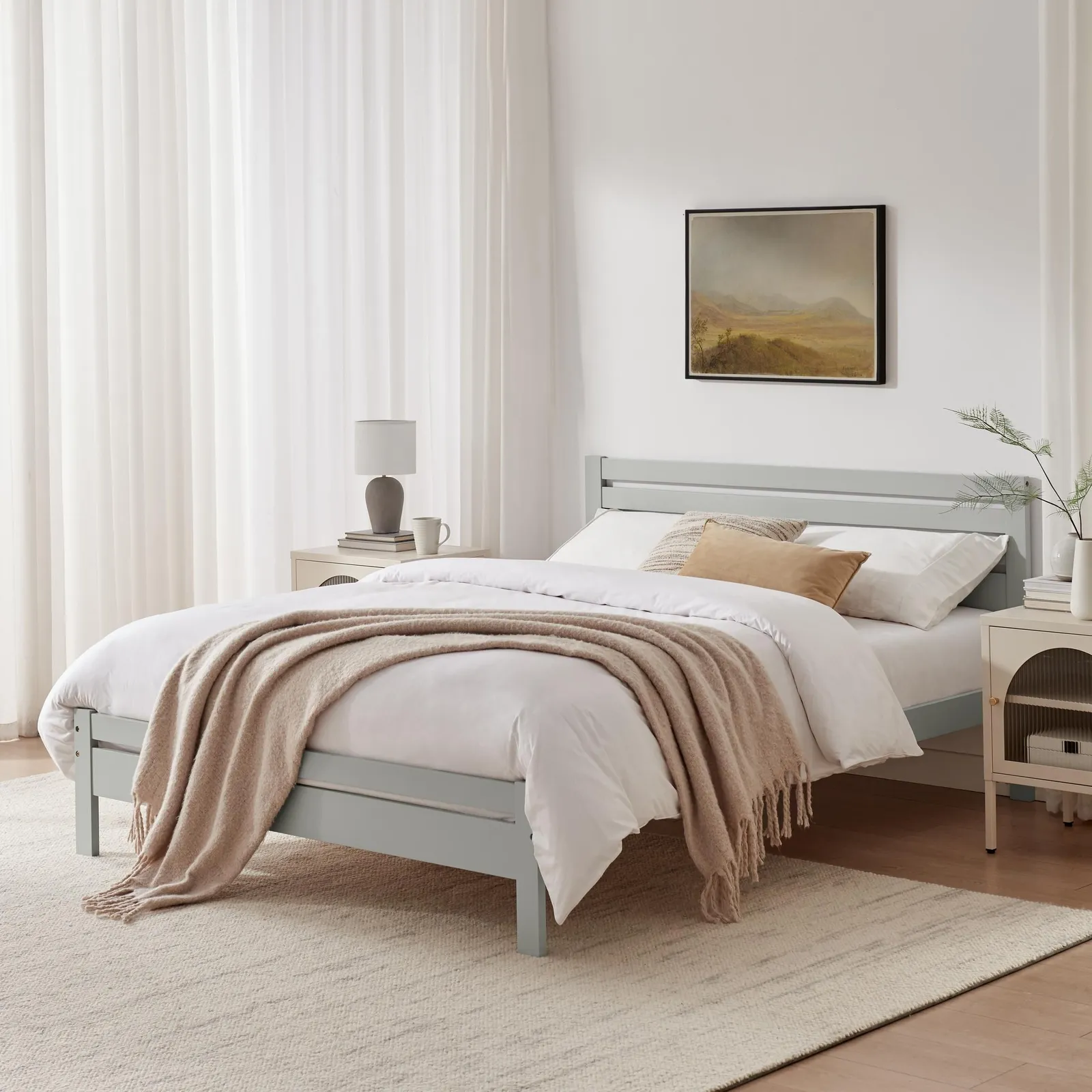 FurnitureboxUK Declan Solid Pine King Size Bed Frame in Light Grey