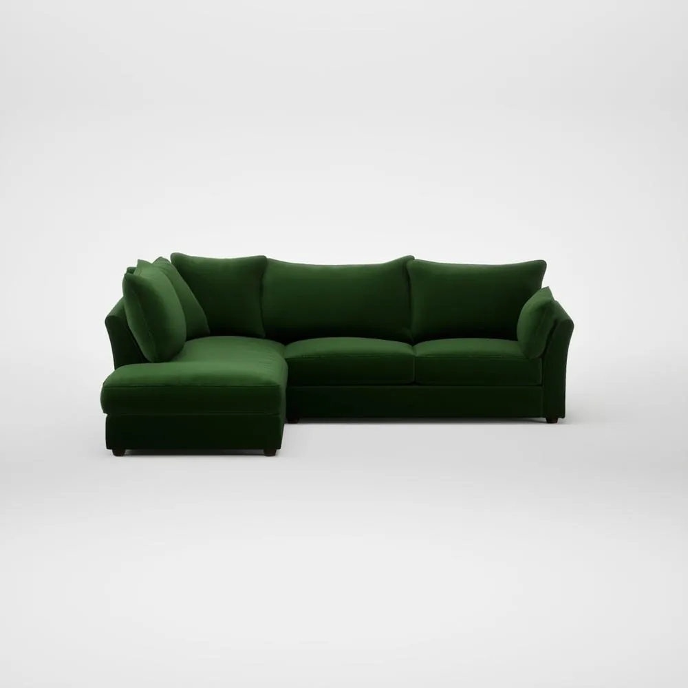 Heal's Tailor Left Hand Facing Corner Sofa Smart Velvet Forest Walnut Stained Feet 1