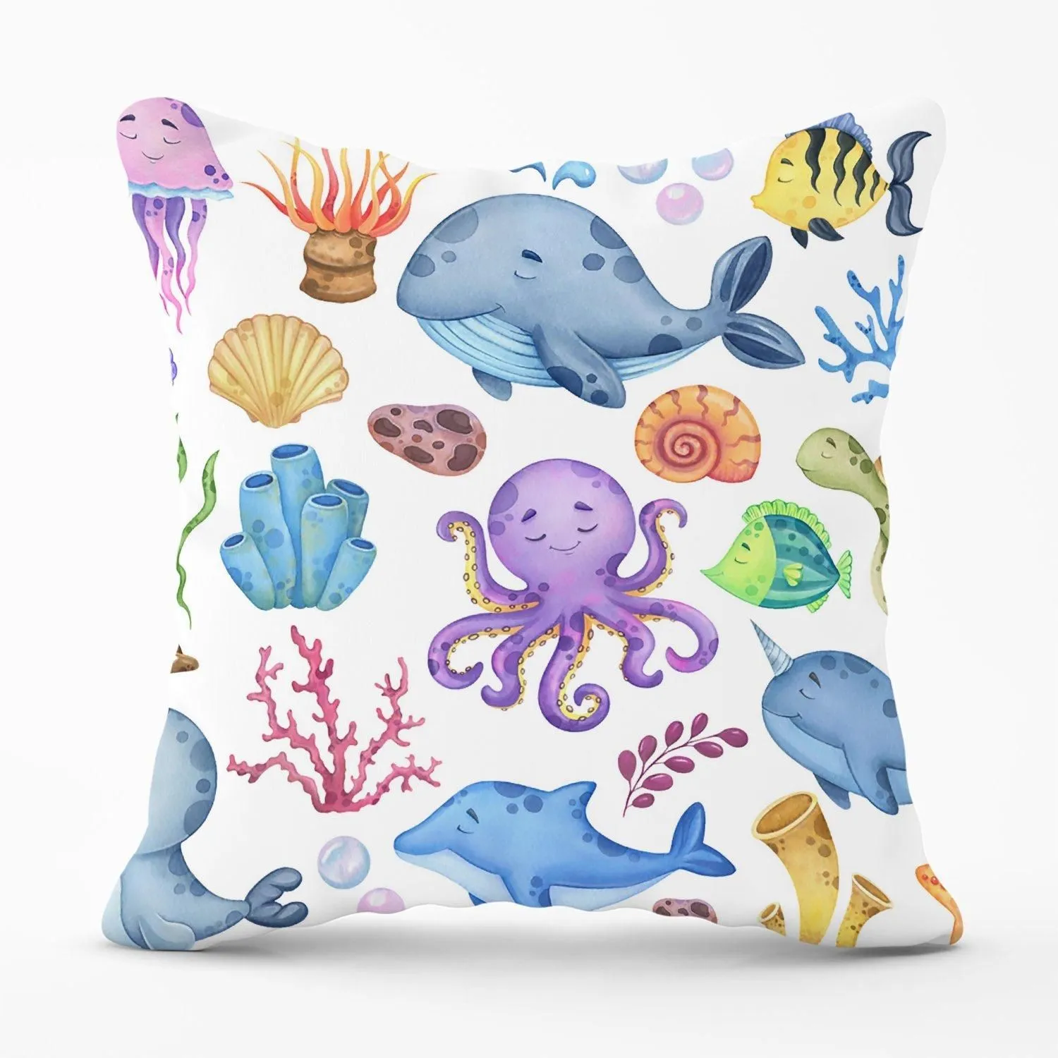 Warren Reed - Designer Children'S Sea Life Outdoor Cushion in Blue