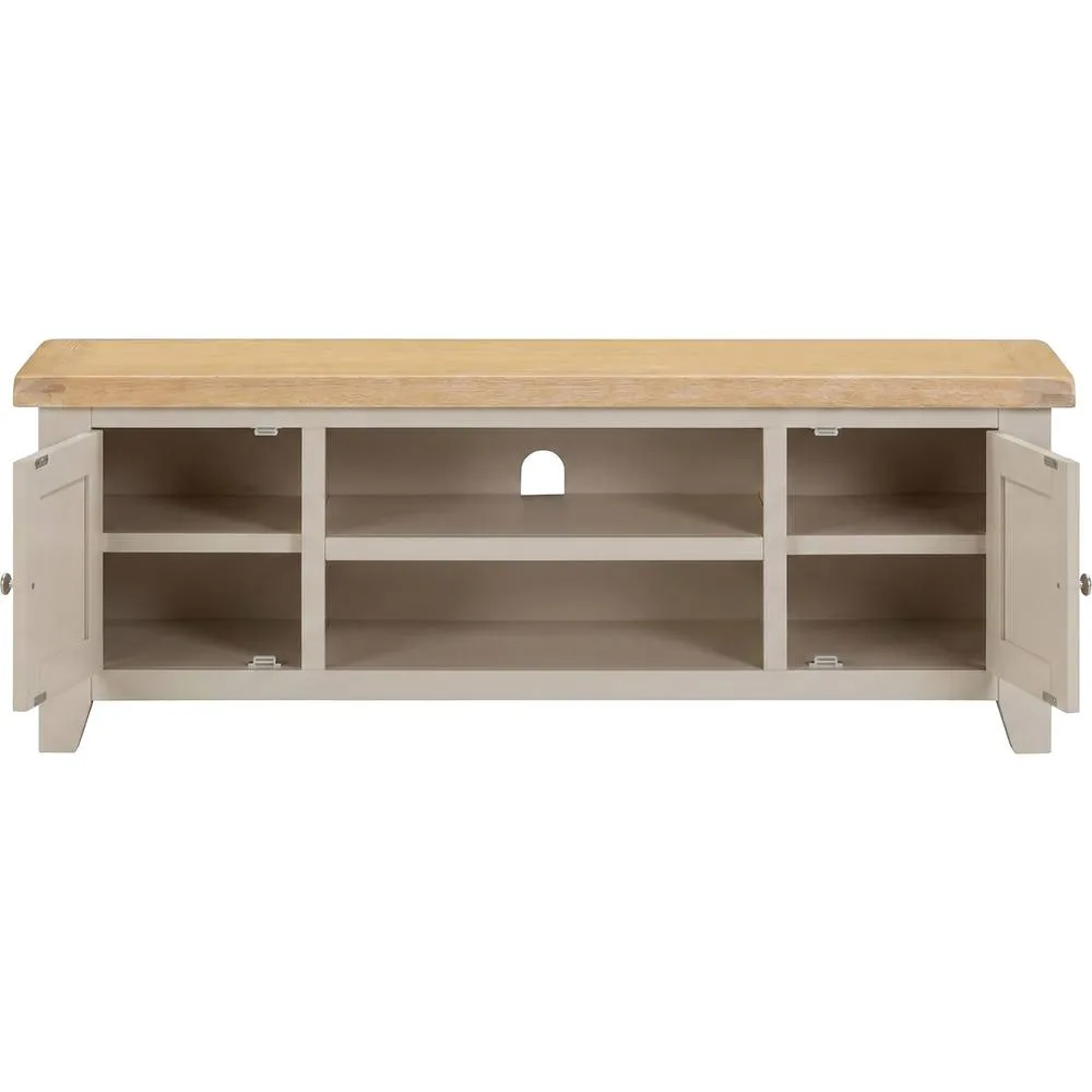 Seconique Windsor Straight Tv Unit (Fully Assembled) - Putty/Oak in Beige 4