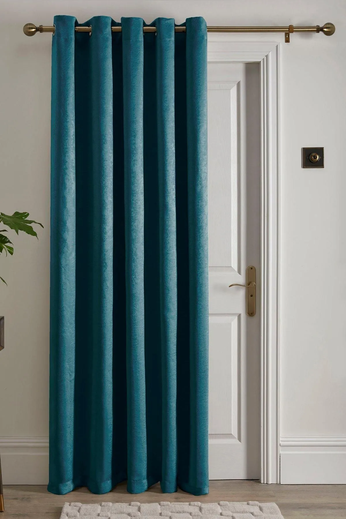 Fusion 'Strata' Dim out woven Eyelet Single Panel Door Curtain in Dark Green