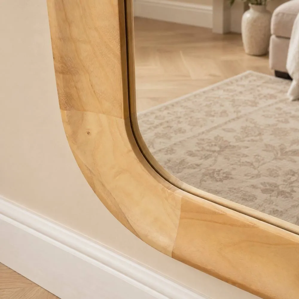 Melody Maison Natural Wood Arched Rounded Full Length Wall Mirror - 142cm x 50cm in Light Brown 5
