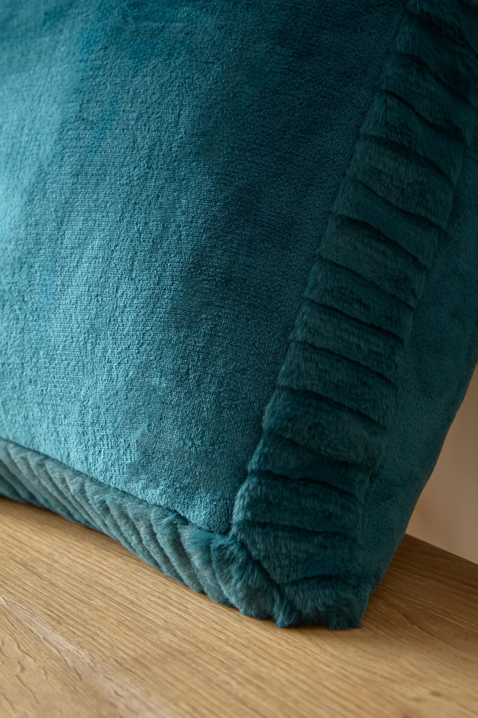 Catherine Lansfield 'Velvet & Faux Fur' 55x55cm Cushion in Teal 2