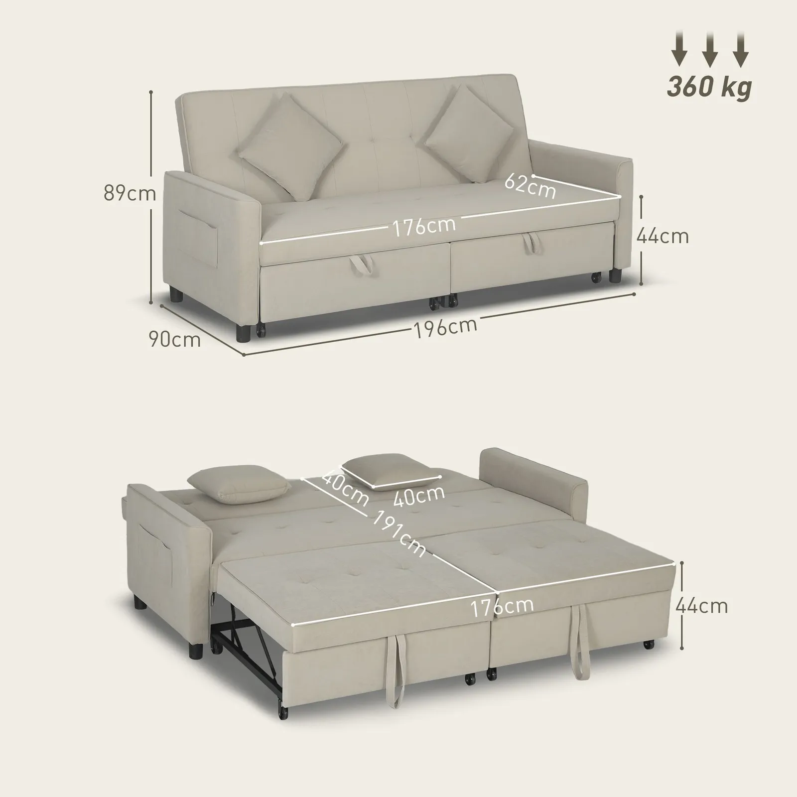 HOMCOM Reversible L-Shaped Sectional Sofa Bed with Cushions in Beige 3