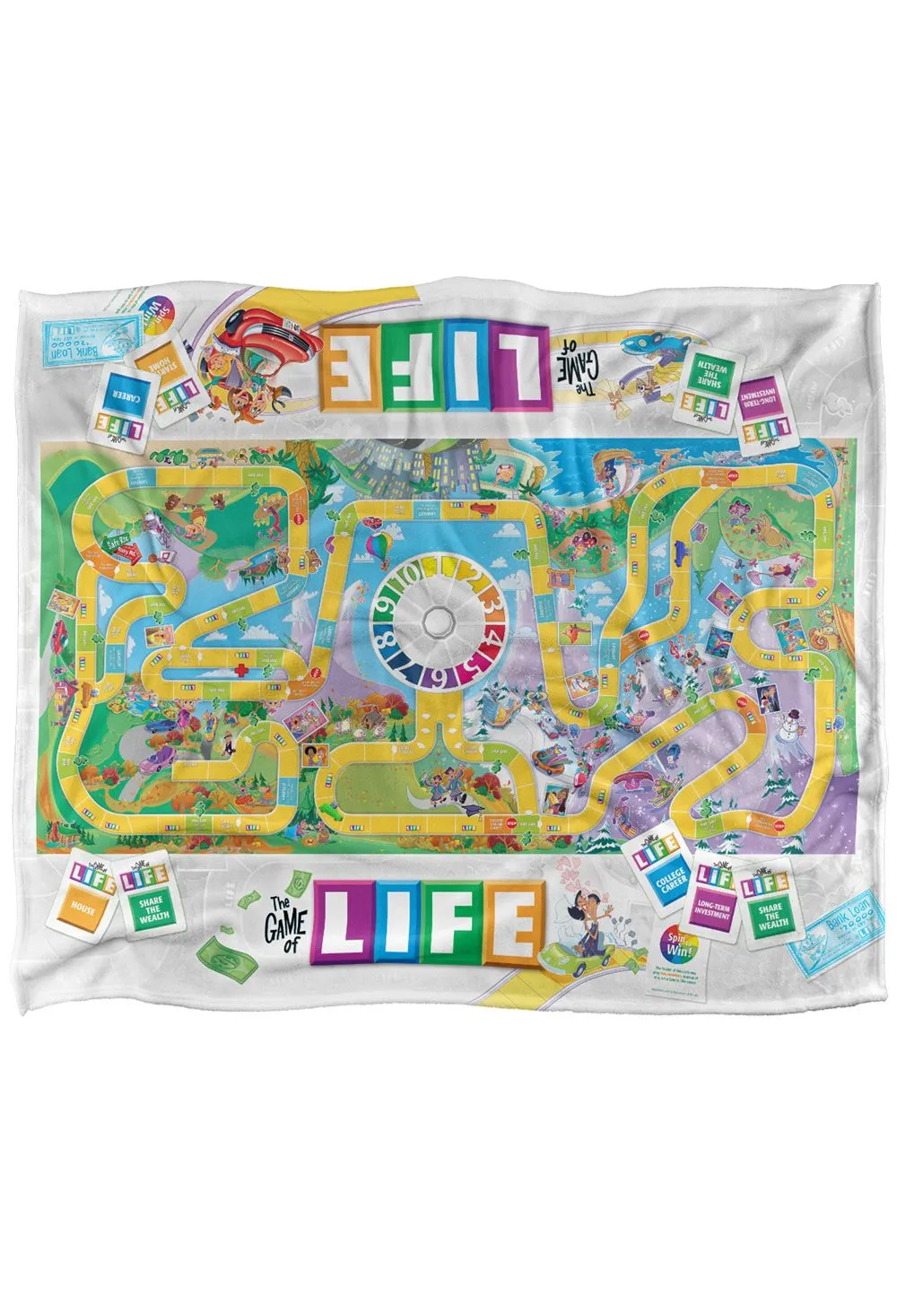 Hasbro The Game of Life Board Silky Touch Super Soft Throw Blanket 152x127cm in White