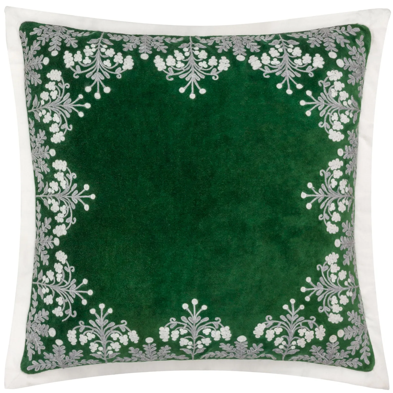 Paoletti Winter Bloom 100% Cotton Embroidered Cushion in Green 2