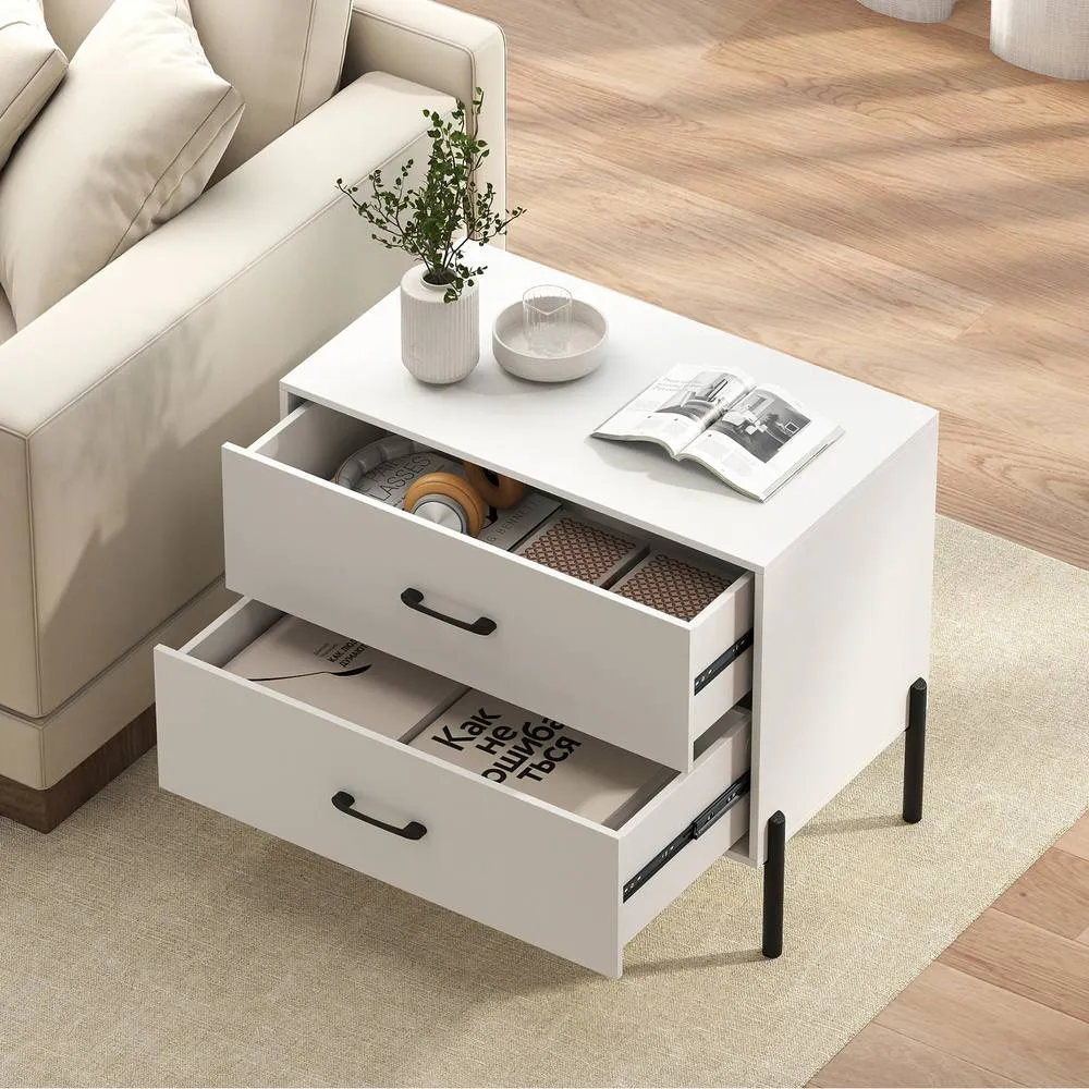 Costway 2 Drawers Dresser Nightstand with 2 Removable Drawers-White in White 3