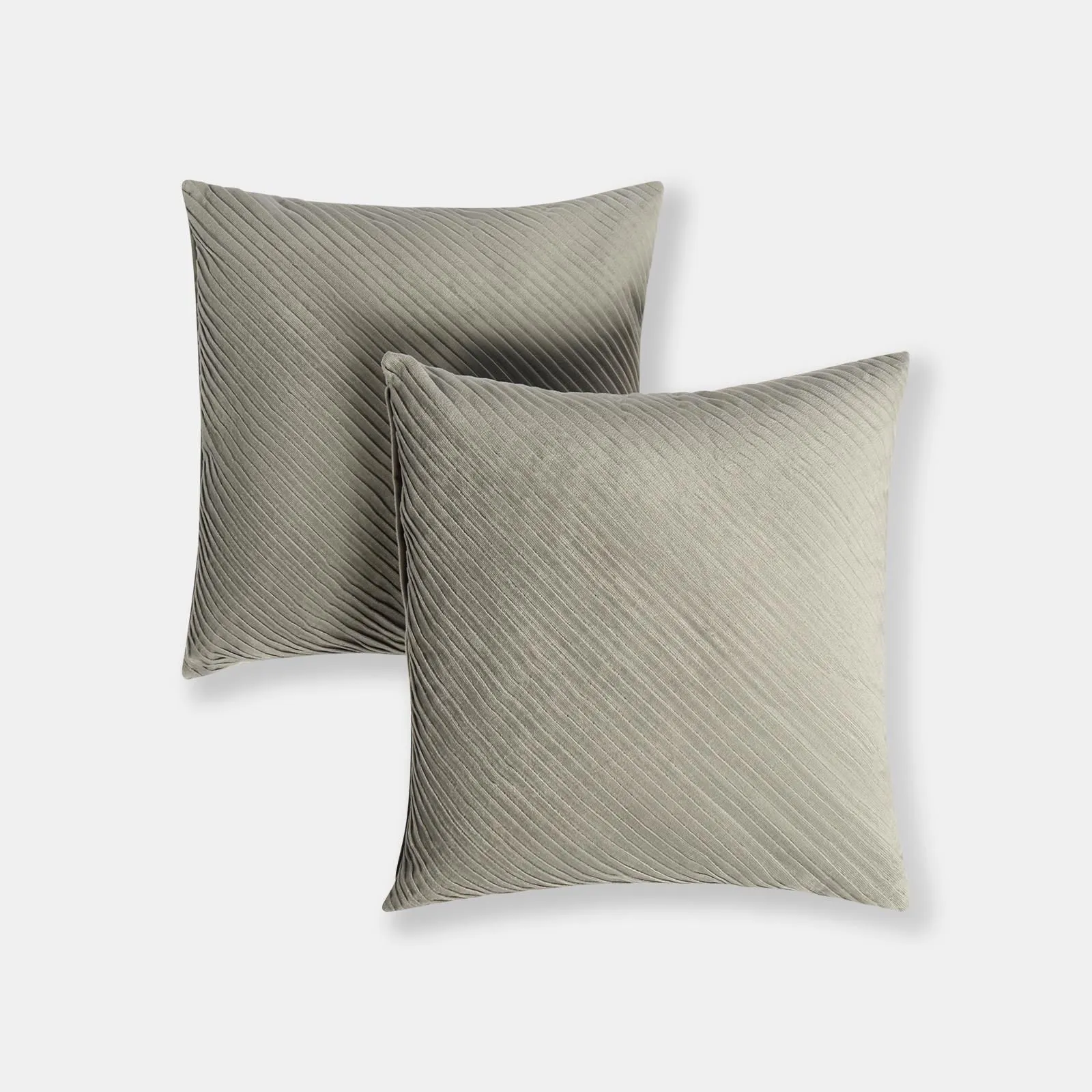 OHS 2 Pack Pleated Velvet Cushion Covers with Invisible Zipper in Grey