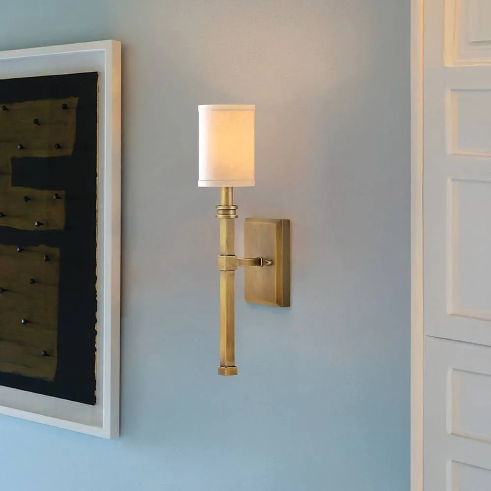 Netlighting Hinkley Moore Candle Wall Lamp Brass Ivory Linen Shade 1x E14 in Gold 2