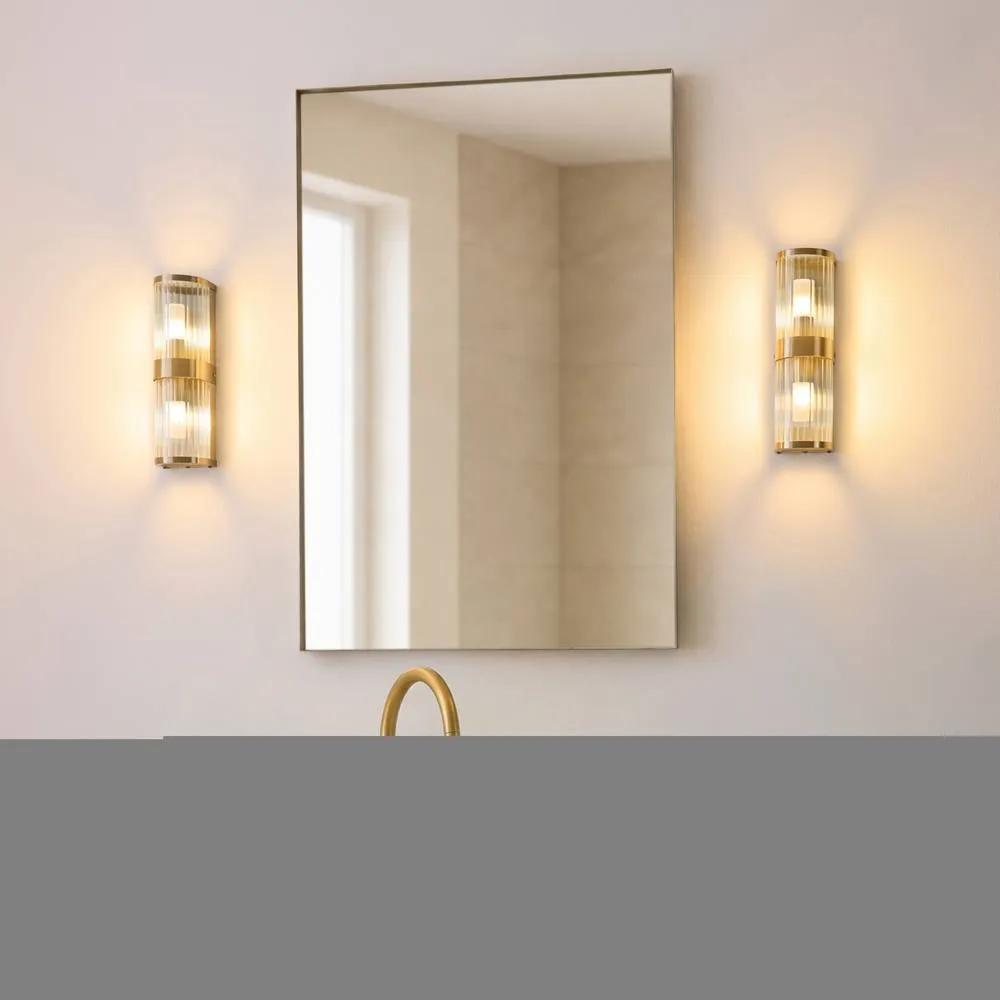 Netlighting Ridgeton IP44 Bathroom Wall Lamp Antique Brass Clear Ribbed Glass in Gold 2