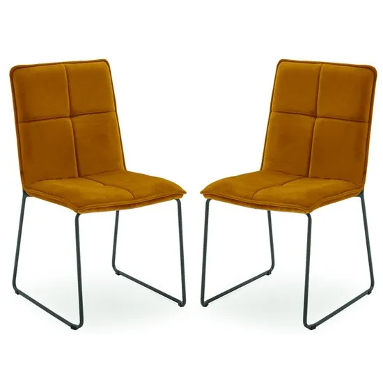 Soren Mustard Velvet Dining Chairs With Black Legs In Pair