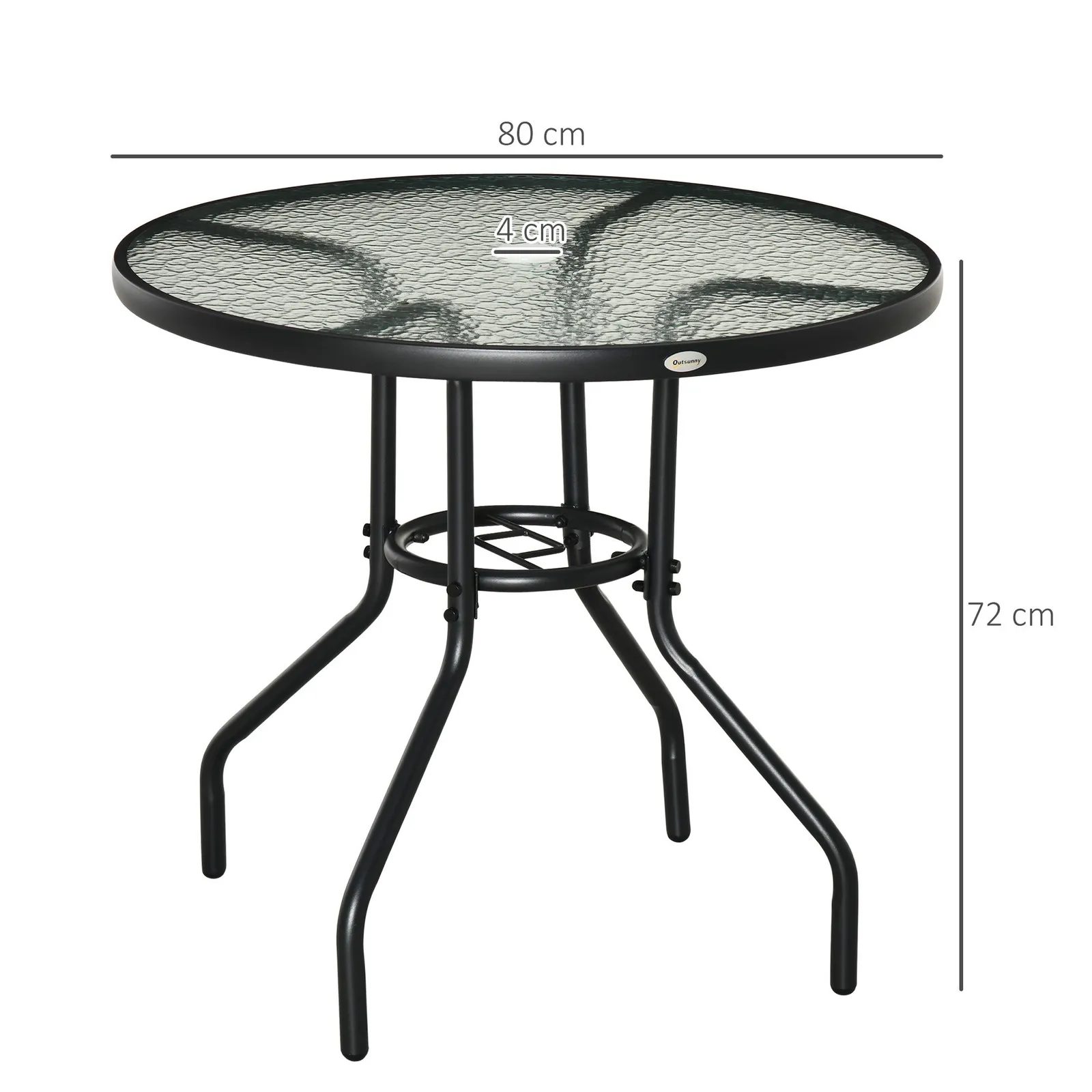 OUTSUNNY Outdoor Round Dining Table Tempered Glass Top w/ Parasol Hole 80cm in Black 3