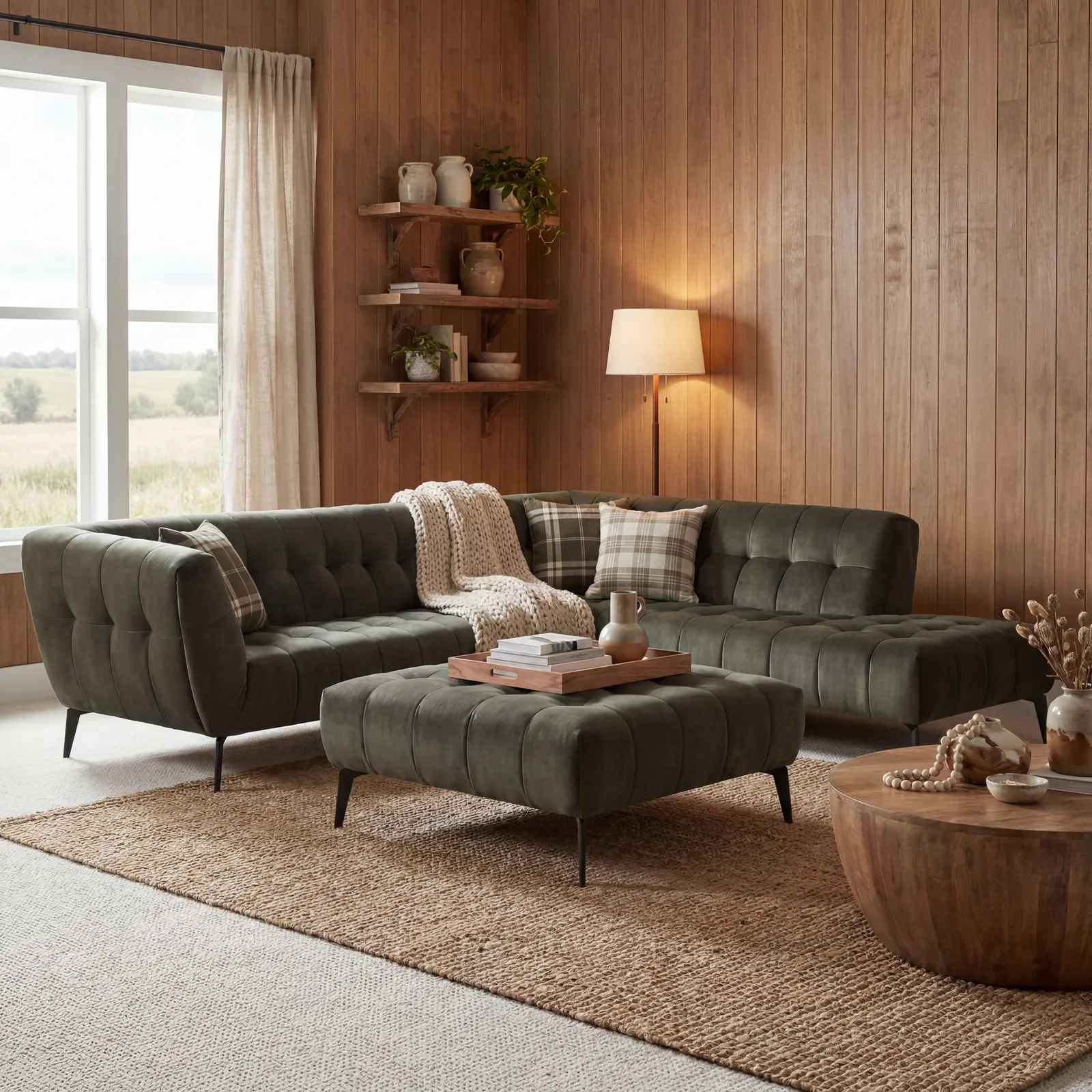 Azalea Footstool 39X92X92Cm, Green Fabric | Barker & Stonehouse 2