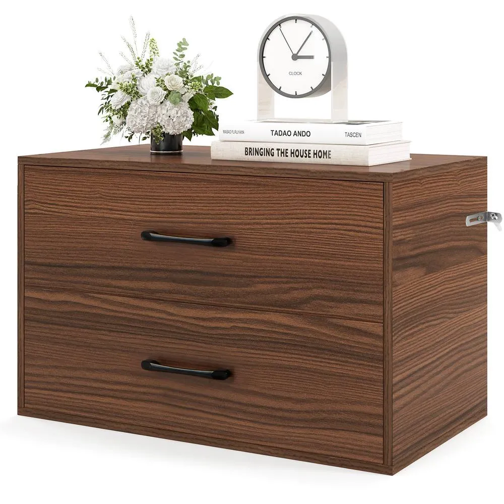 Costway Stackable 2-Drawer Dresser Wooden Storage Cube Dresser-Walnut in Brown