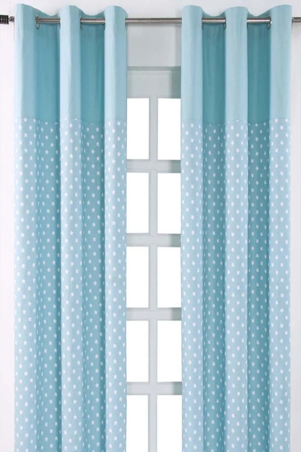 Homescapes Cotton Stars Blue Ready Made Eyelet Curtain Pair