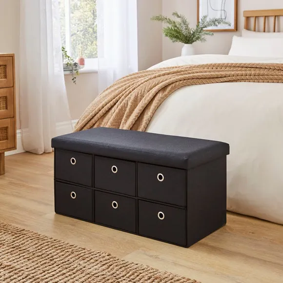 6 Drawer Faux Linen Foldable Ottoman 1