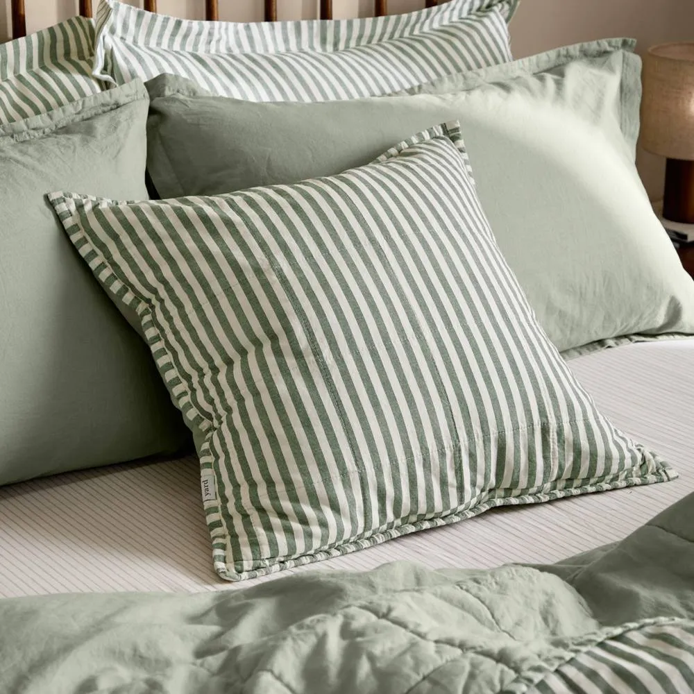 Yard Hebden Striped 100% Cotton Cushion in Green 2