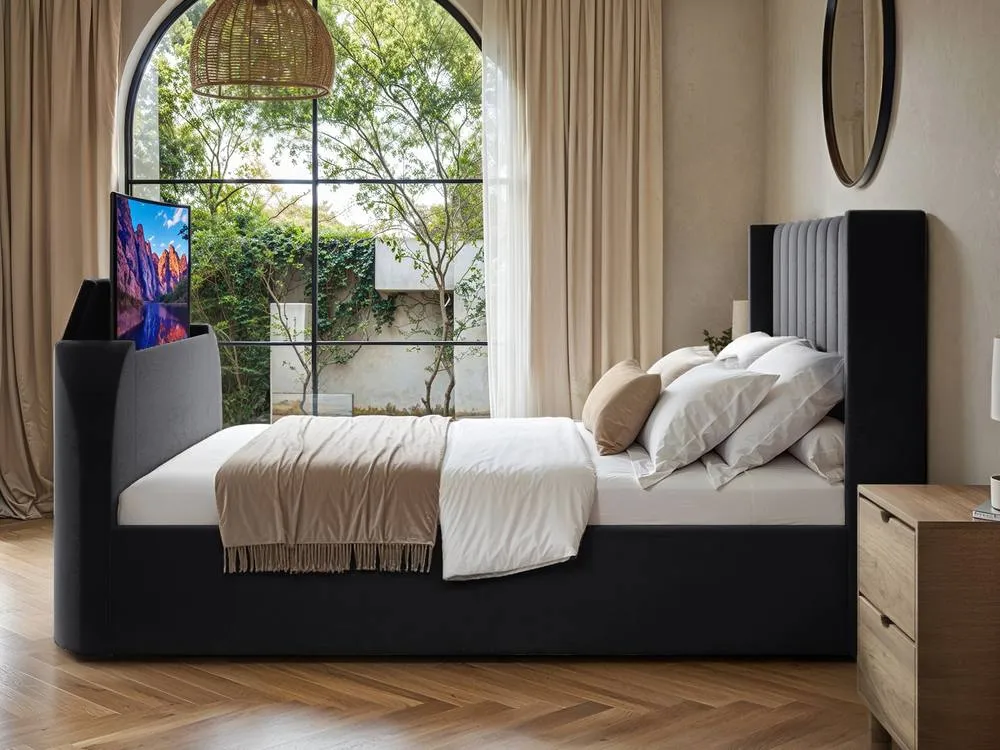 Flair Fallon TV Side Lift Ottoman Bed Charcoal Velvet in Grey 2