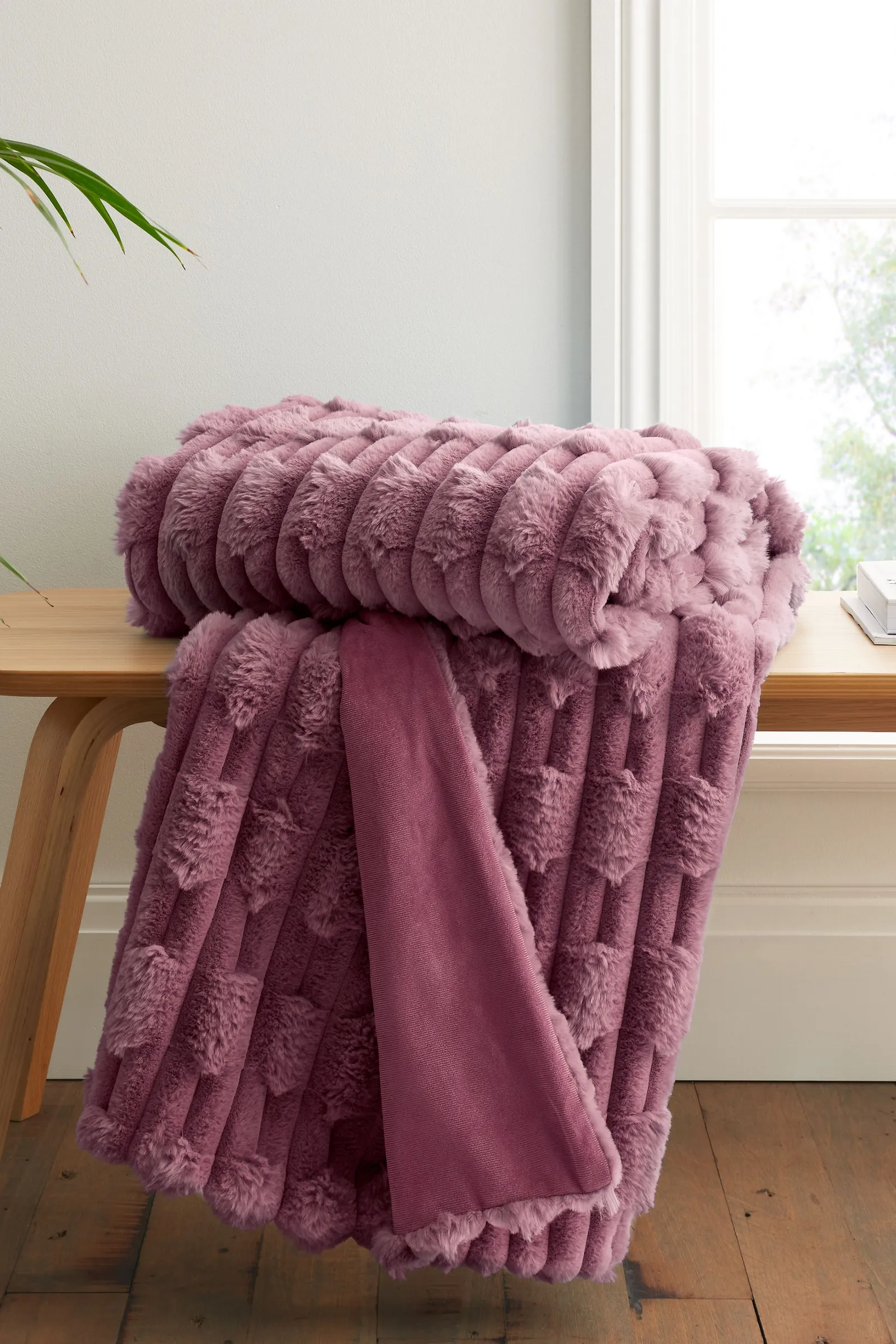 Bianca 'Carved Faux Fur' Blanket Throw in Pink