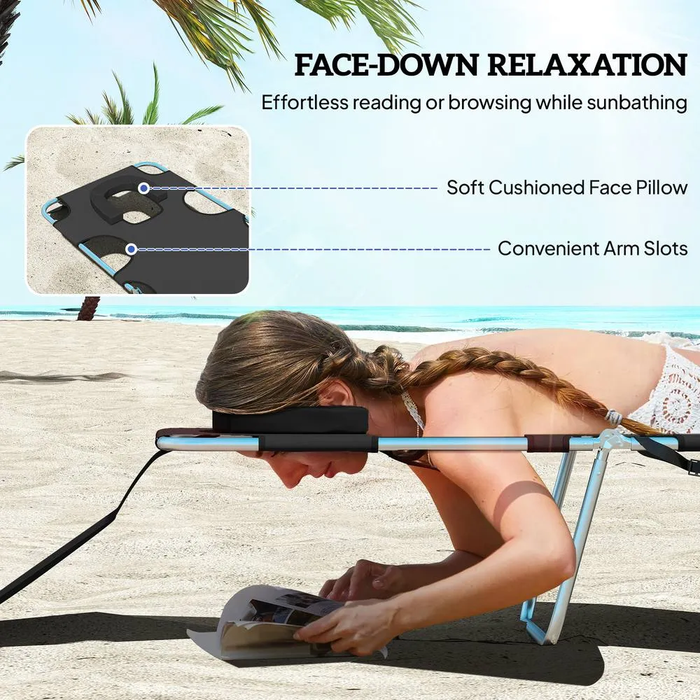OUTSUNNY Sun Lounger with Reading Hole, Folding Garden Lounger, Black 5