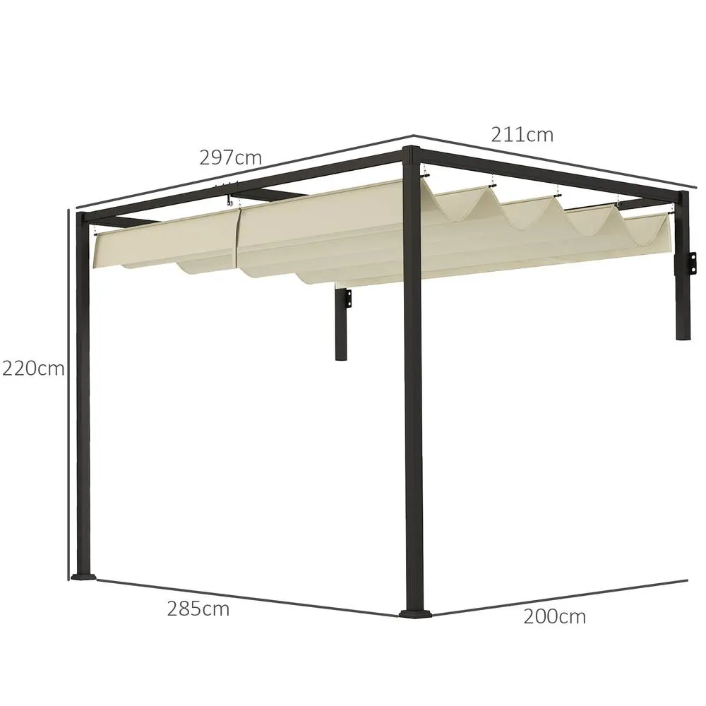 OUTSUNNY 2 x 3(m) Wall Mounted Pergola with Retractable Roof, Khaki 3